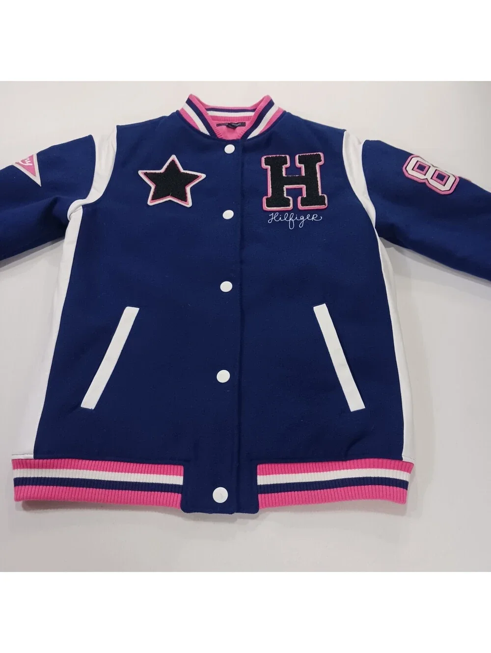 Tommy Hilfiger Youth Girls Blue/Pink Snap Button Jacket Pockets Size XL (16)